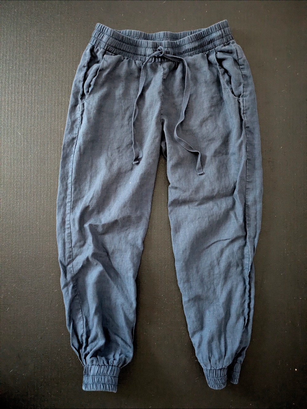 Anthropologie cloth & stone 100% Linen Joggers Navy Blue Drawstring Coastal XS